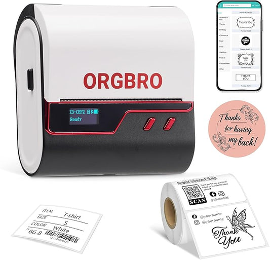 ORGBRO Z3 Label Maker Machine with Tape, 3 Inch Bluetooth Thermal Label Printer, Portable Sticker Printer for Small Business, Office, Home Organization, Barcode, Address, Compatible with Phones & PC