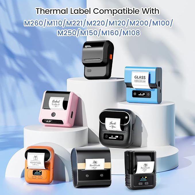 M100 Thermal Labels 1.18"X0.78" (30X20MM), Compatible with Label Maker Machine M100/ M110/ M150/ M220/ M250/ M108/ M221, Multi-Purpose Adhesive Thermal Labels, Black on White, 320 Labels/Roll