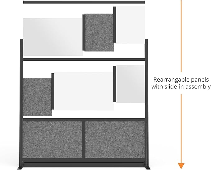 Stand Up Desk Store Expanse Modular Wall | 53'' x 48'' Wall | Expandable Partition Room Divider with Rearrangeable Frosted Acrylic & Sound Absorbent Panels (Black Frame)