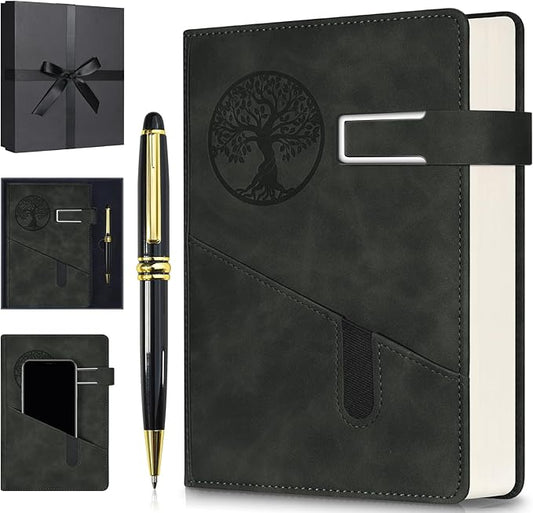 Lined Notebook Journal for Men Women, 365 Pages Numbered College Ruled Notebook, Hardcover Leather Journal with Pen & Gift Box, Thick Daily Diary, Professional Notebooks for Work, School, Business, A5