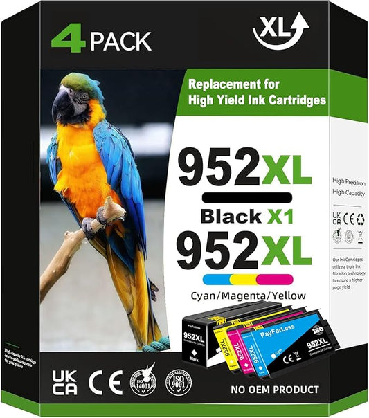 952XL Ink Cartridges Combo Pack Compatible for HP 952 952XL for 8710 Printer OfficeJet Pro 7720 7740 8210 8216 8702 8710 8715 8720 8725 8728 8730 8745 4 Pack 1 Black 1 Cyan 1 Magenta 1 Yellow