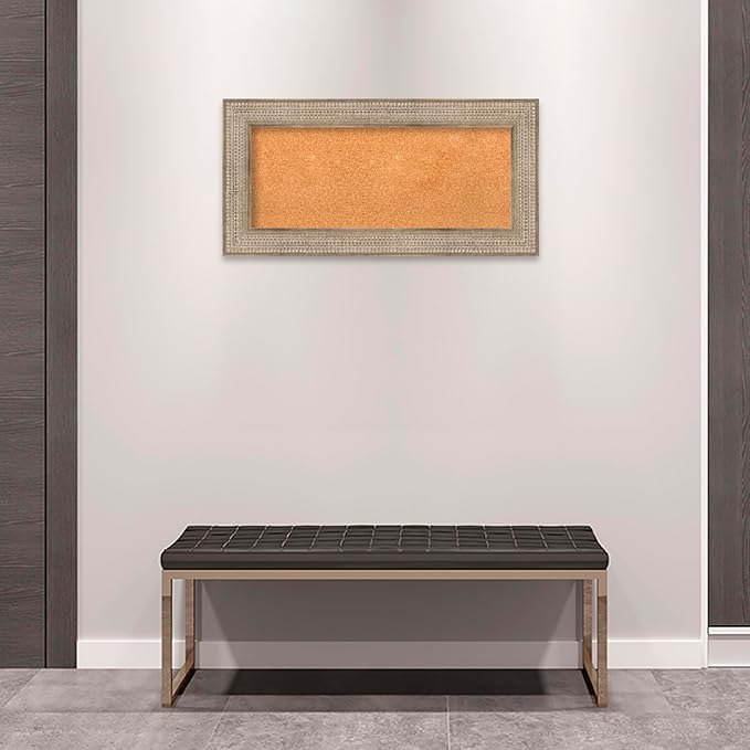 Amanti Art Natural Cork Board for Wall, 18x36 Vision Board with Silver Wood Frame, Medium Corkboard Office Decor for Home Organization, Traditional Corkboard Pinboard to Display Items for Home