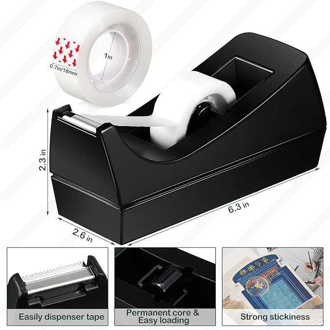 Yahenda 6 Pack Desktop Tape Dispenser Non Skid Base with 0.7 x 985 Inches Invisible Tape Refills Bulk Weighted Roll Dispenser for Office Home School