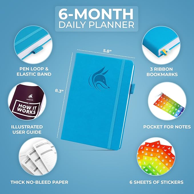 Clever Fox Daily Planner – Undated Planning Notebook with Hourly Schedule & To-Do List – Personal Day Task & Work Organizer, 6 Months (Sky Blue)