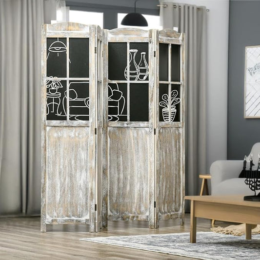 NicBex Room Divider 4 Panel Room Dividers with Black Boards Partition Room Dividers and Folding Privacy Screens 5.6 FT Wall Divider for Home, Office, Room Separation,70.75"W x 0.75"D x 69.75"H,Natural