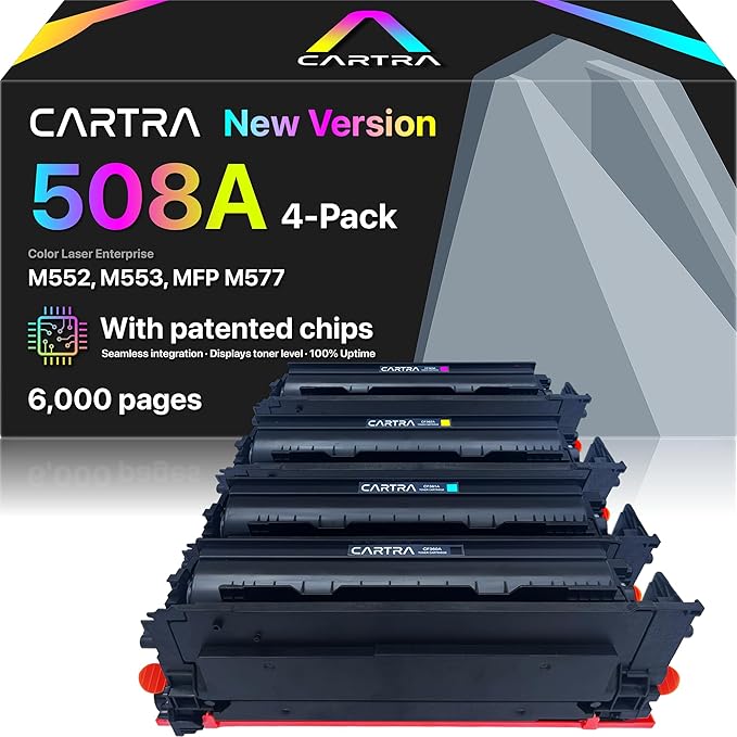 CARTRA 508A Toner Cartridges 4 Pack, Compatible Replacement for 508A Cyan Magenta Black Yellow Ink Cartridges for Color Printers, Work with Color Laser Printer M553 M577, Flow MFP M577 Series