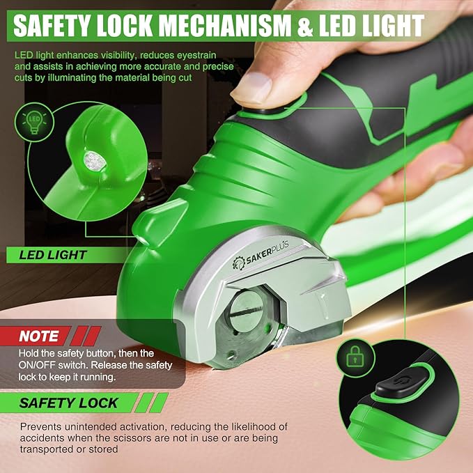 Cordless Electric Scissors,4V Rechargeable Cardboard Box Cutter Heavy Duty Fabric Scissor with Safety Lock & LED Light,Power Rotary Cutter for Leather Carpet Plastic Cutting,Sewing,Crafting