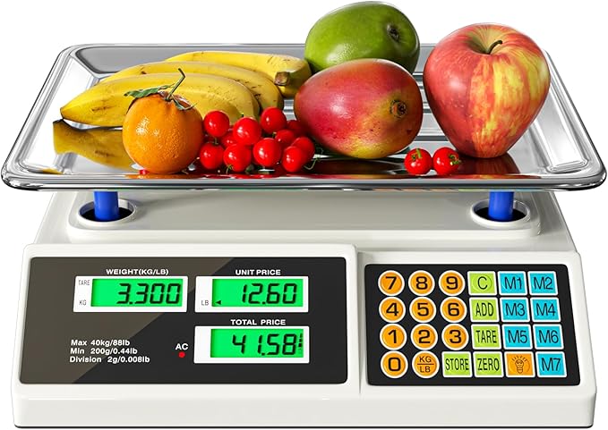 Price Computing Scale 88lb/40kg LCD Digital Commercial Price Scale with Stainless Steel Platform,Produce Scale & Food Scale for Farmers Market, Retail Outlets, Meat Shop (Tray)