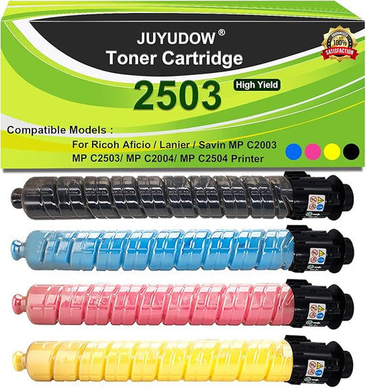 MP C2503 Toner for Ricoh MP C2003 Toner Cartridge Compatible for Ricoh Aficio Lanier Savin MP C2503 C2003 C2004 C2504 (BCMY, 4-Pack) Part#: 841918 841919 841920 841921 High Yield