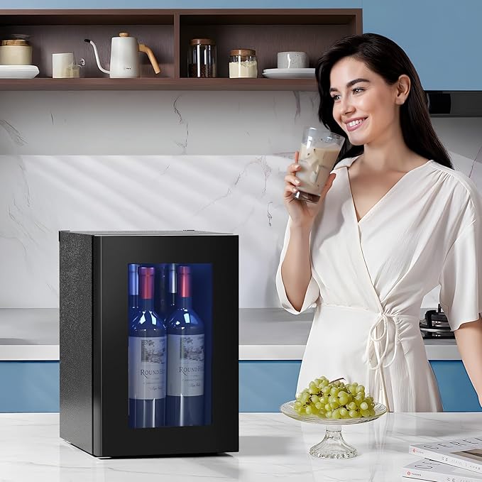 Antarctic Star 0.6Cu. Ft. Freestanding Counter-top Wine Cellar Mini Fridge, 4-Bottle Red Wine Beverage Refrigerator, Quiet, Portable, LED Light and Display, 40-61 ℉, Black