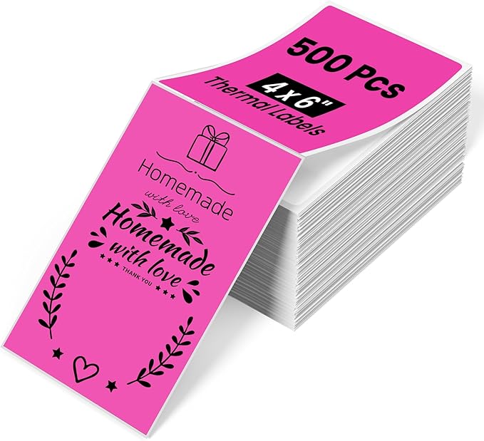 Phomemo 4x6 Thermal Label Printer Paper - 500 PCS Rose 4"x6" Fan-Fold Shipping Supplies Labels - Water/Oilproof Label Stickers - Permanent Adhesive Mailing Labels Paper for Thermal Printer