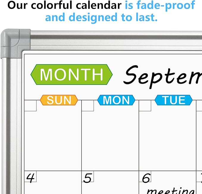 JILoffice Magnetic Dry Erase Calendar Whiteboard, 2 Month White Board Planner 48 X 36 Inch, Silver Aluminum Frame Wall Mounted Board for Office Home and School