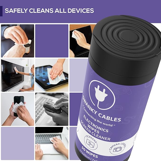 Screen Cleaner Wipes: Electronic Wipes for Screens - Computer Screen Wipes for Lens, Phone, Tv Screen and Monitor Cleaning - Tech Wipes & Microfiber Cloth (Canister, 50 Count)