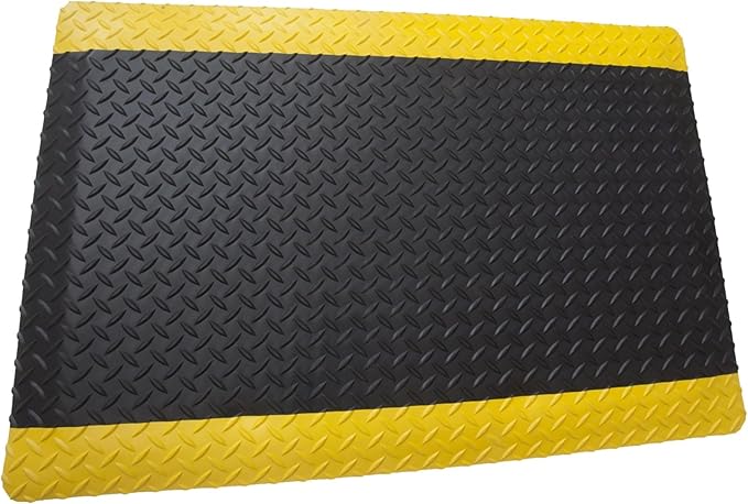 Rhino Mats, American Classic Diamond Anti-Fatigue Mats, Industrial Ergonomic Comfort Standing Mat for Work, Home, Garage, Office, Kitchen or Anywhere (Black/Yellow 1" Thick, 2 FT. x 16 FT.)