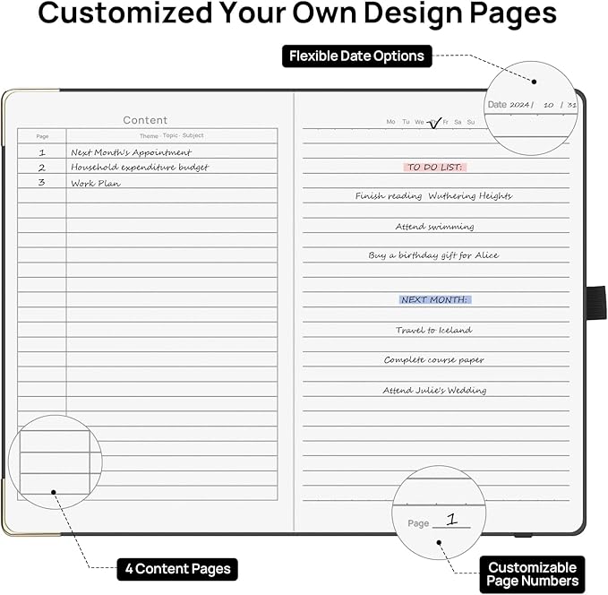 A5 Black Lined Journal Notebook - 100 GSM Thick Paper, 8 Pack Hardcover Journaling Notebooks for Writing, Work, Travel, College Ruled Journals for Women & Men, PU Leather Note Books, 5.5”x8.3”