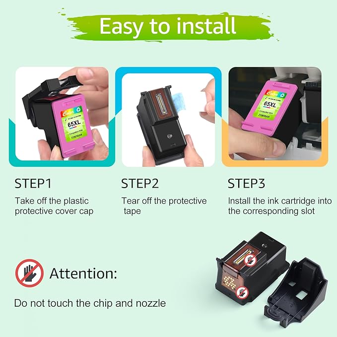 65XL Ink Cartridge Replacement for HP 65 XL N9K04AN Compatible with Envy 5055 5052 5058 Deskjet 2655 2652 2622 3720 3730 3752 3758 All-in-One Printer