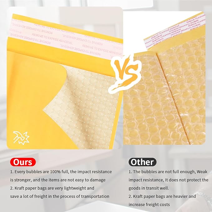 Kraft Bubble Mailers 8.5x11inch 50Pack Yellow Self-Seal Padded Envelopes Bubble Opaque Padded Mailers Shipping Bags for Small Businesses to Package and Mail Jewelry Cosmetics, Electronic Products