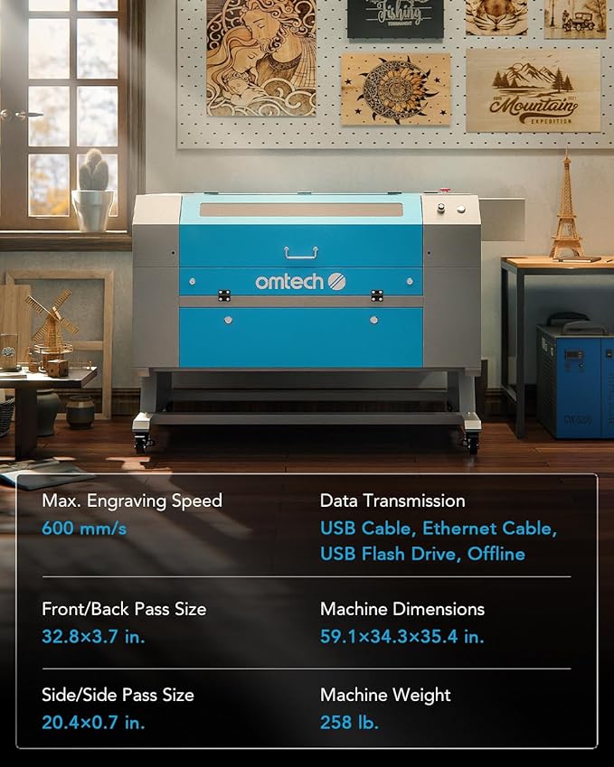 OMTech 90W CO2 Laser Engraver with LightBurn, 20x28 Inch Laser Engraving Cutting Machine with Autofocus Autolift 4 Way Pass Air Assist Water Pump, Commercial Laser Cutter for Wood Glass Acrylic More