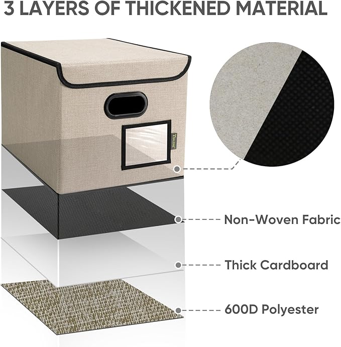 BALEINE File Organizer Box with Lid, Collapsible File Folder Organizer with Plastic Slide, Hanging File Folder Box for Office Document Storage (1 Pack, Beige)