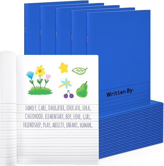 Henoyso 24 Pcs Primary Composition Notebook K-2 9 3/4 x 7 1/2 Inch Primary Journal, Back to School Supplies, Bulk Blank Writing Book for Kid to Write Draw Journal 60 Page Notebooks (Blue)