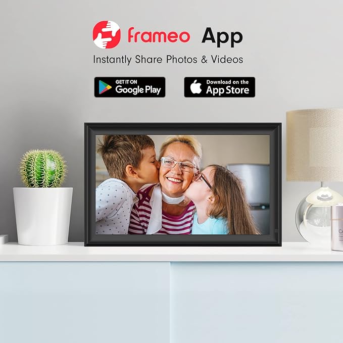 FRAMEO 15.6 inch Digital Picture Frame,Large WiFi Photo Frame 32GB,FHD IPS Touch Screen, Wall-Mounted,Share Photo/Video, Living Room Elderly Parents Birthday