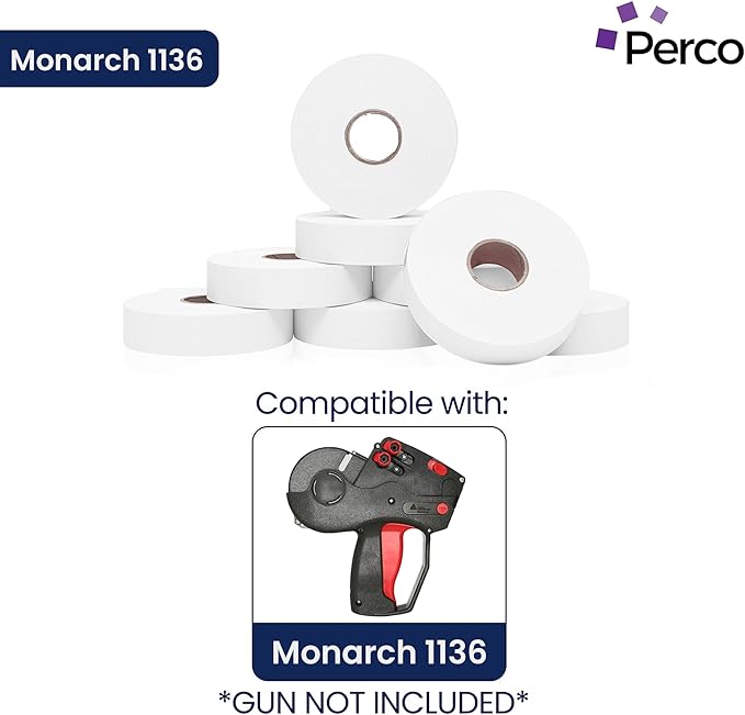 Perco White Pricing Labels for Monarch 1136 Price Gun - 8 Rolls, 14,000 Price Marking Labels