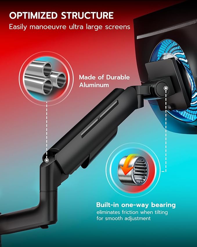 Vertical Dual Monitor Mount for 17-49 Inch Ultrawide Heavy Duty Curved Screen Stacking, Computer Monitor Arm Desk Mount with USB, Gas Spring Adjustable Vesa Stand, Black