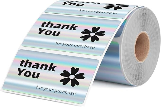 2.25x1.25 Inch Thermal Labels Sliver, Holographic Sliver Barcode Thermal Labels for Thermal Printer and Small Business, Multi-Purpose Rectangle Stickers, 500 Sheets/Roll
