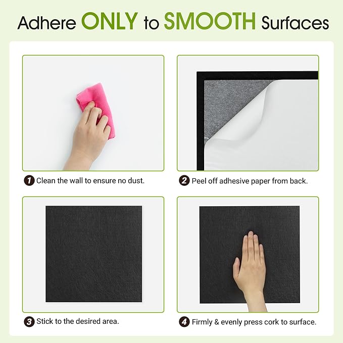 AKTOP Cork Board Bulletin Board 12x12, 1/2" Thick Felt Cork Board Tiles 6 Pack, Small Square Pin Board for Wall, Self Adhesive Corkboards with 60 Push Pin Wood Clips for School, Home & Office, Black