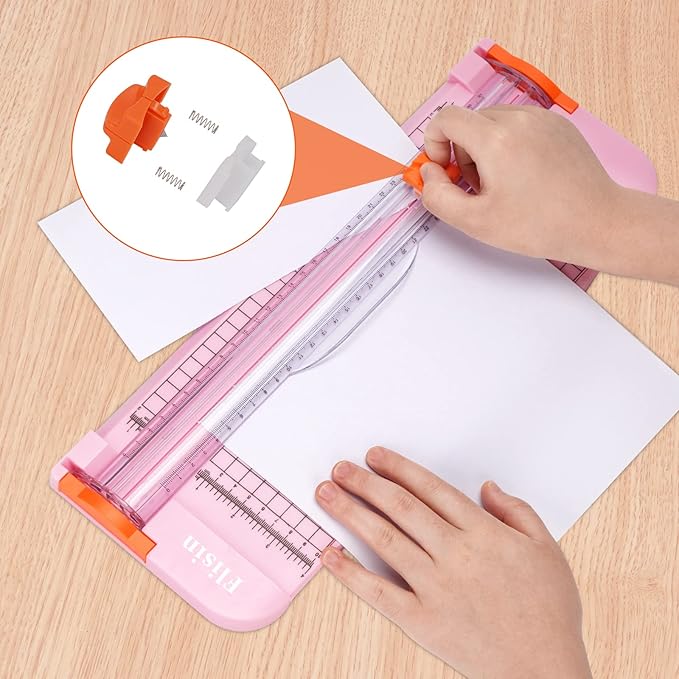 Paper Cutter,Portable Paper Slicer,12 Inch Paper Trimmer Scrapbooking Tool with Automatic Security Safeguard and Side Ruler for Craft Paper,A4 Paper,Coupon, Label and Cardstock (Pink)