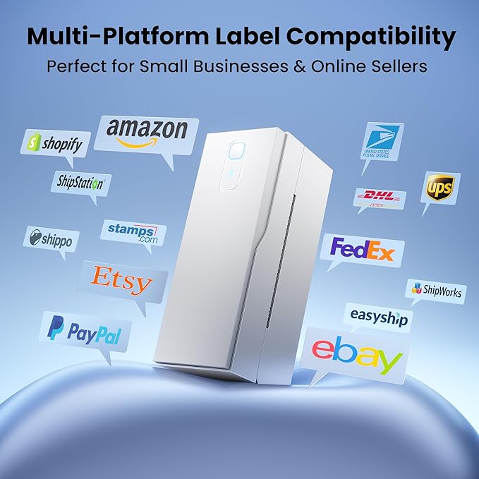 Bluetooth Thermal Label Printer – 4x6 Shipping Label Printer for Small Businesses & Shipping Packages, Compatible with Android, iPhone, and Windows, Ideal for Amazon, eBay, Shopify, Etsy (White)