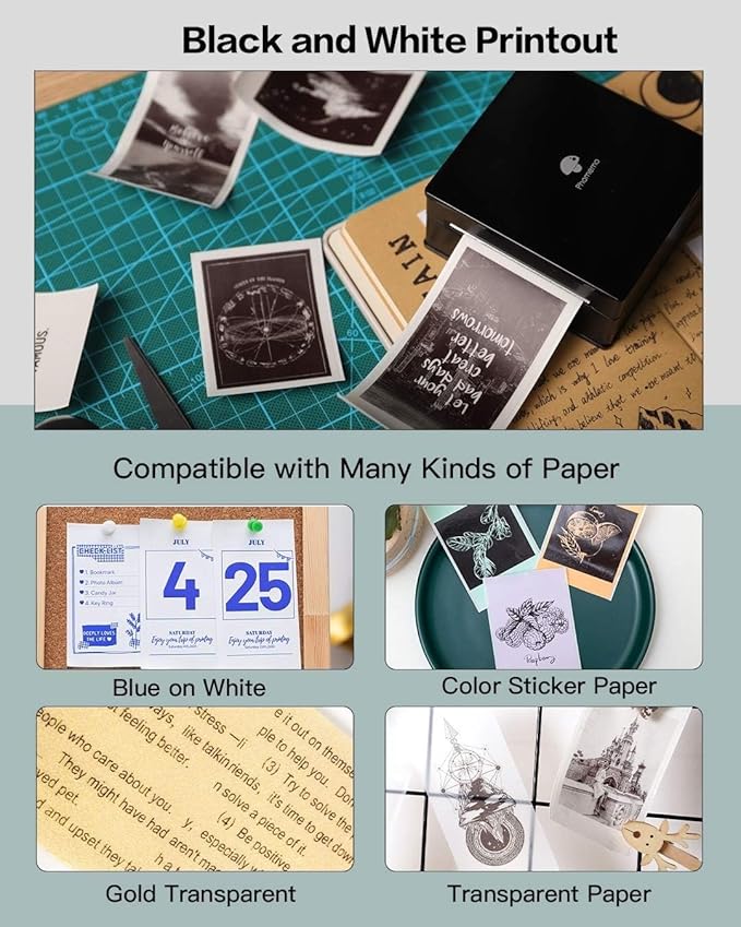 Phomemo Mini Sticker Printer- Mini Printer Sticker Maker Machine M02, Print Pods Suitable for Creative DIY, Diaries, Photos, Study Notes, Portable Thermal Inkless Label Maker for Home/Travel, Black