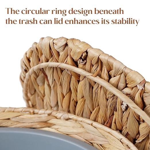 YANGQIHOME Wicker Trash Can with Lid - Water Hyacinth & Seagrass Garbage Can - Handwoven Wicker Waste Basket for Bathroom, Bedroom, Office, Living Room, Laundry Room - 3.8 Gallon