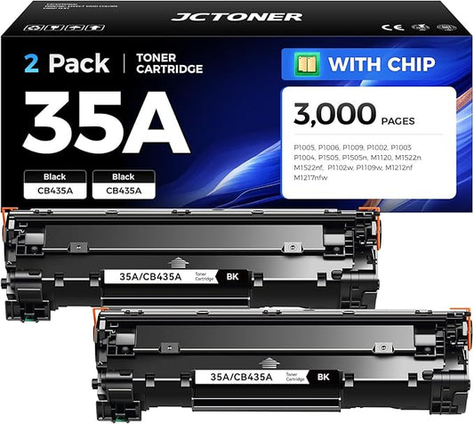 35A Black Toner Cartridge 2-Pack Replacement for HP 35A CB435A Works with Laserjet P1005 P1006 P1009 P1002 P1003 P1004 M1120 M1522n M1522nf P1505 P1505n P1102w P1109w Pro MFP M1212nf M1217nfw Printer