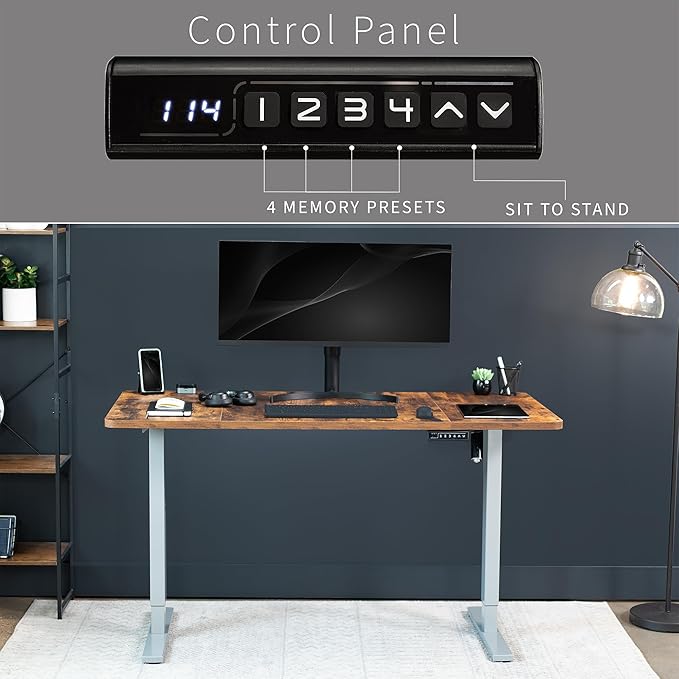 VIVO Electric 60 x 30 in Rustic Standing Desk, Memory Height Adjustment, 1B Series, Vintage Brown Top Gray Frame, DESK-KIT-1G6N-30