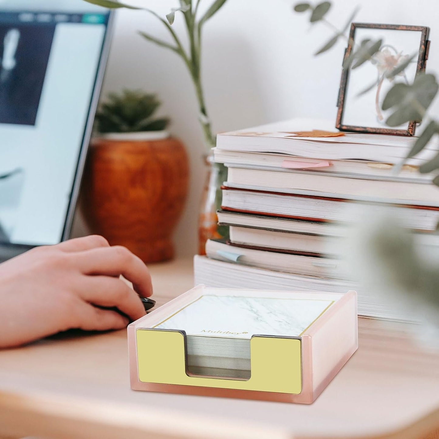 MultiBey Sticky Notes Memo Pad Holder Dispenser Rose Gold with Pink Desk Supplies Organizer Accessories for Office Home Schools (Pink)