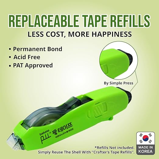 Tape Runner - Double Sided Adhesive with Dispenser Roller Included - Acid Free, Sticky, Transparent - Ideal for Scrapbooking, Crafts & More - Retractable (315 inches per Cartridge), 5 Cartridges