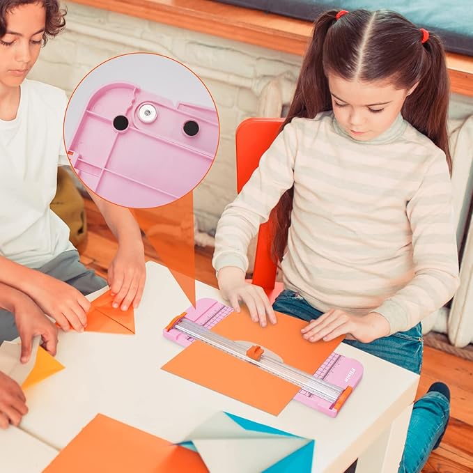 Paper Cutter,Portable Paper Slicer,12 Inch Paper Trimmer Scrapbooking Tool with Automatic Security Safeguard and Side Ruler for Craft Paper,A4 Paper,Coupon, Label and Cardstock (Pink)