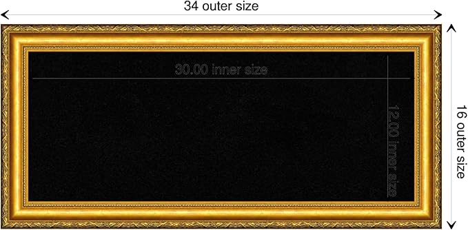 Amanti Art Black Cork Board for Wall, 16x34 Vision Board with Gold Wood Frame, Medium Corkboard Office Decor for Home Organization, Traditional Corkboard Pinboard to display items for home