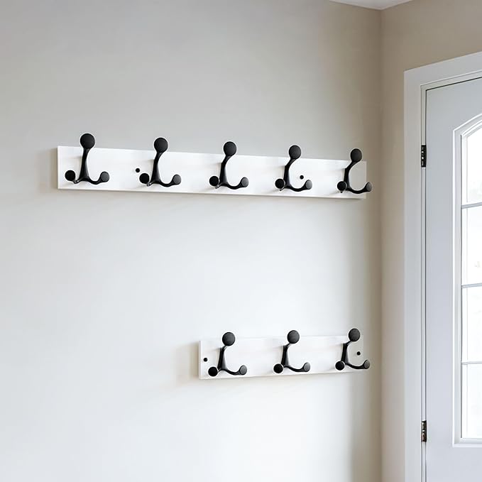 SKOLOO 30-Inch White Wood Coat Rack Wall Mount with 5 Triple Hooks - Ideal for Family Entrances, Classrooms, and Pet Supplies Storage - Perfect Coat Hooks for Wall