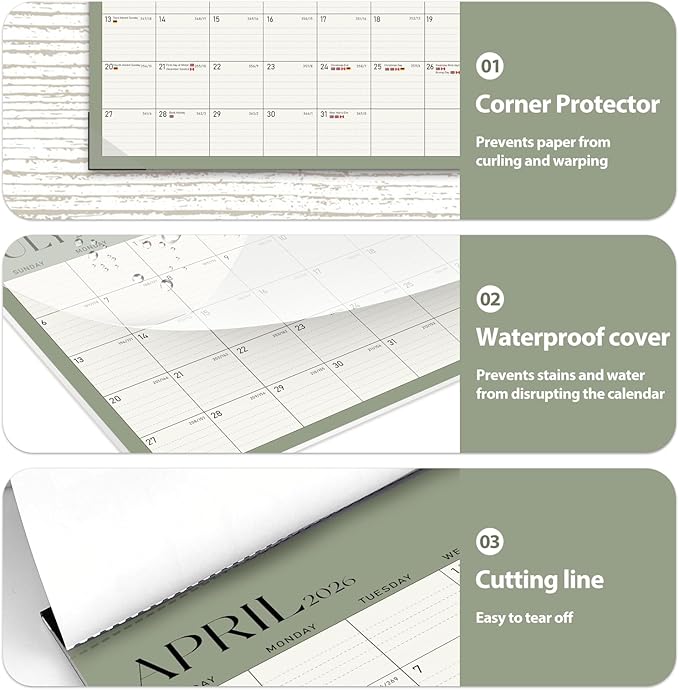 Calendar 2025-2026, Monthly Desktop Large Calendar (July 2025 - December 2026) Desk Wall Planner for Family Office Teacher School, 17" x 12" Green