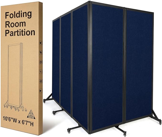 Room Partition,Folding Privacy Divider,Office Partition Dividers,Office Dividers Wall, 10'6"W x 6'7"H,Blue