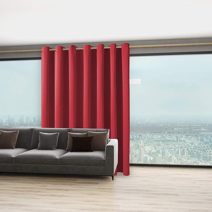 BONZER Wide Room Divider Black Curtain Total Privacy Wall Room Darkening Grommet Curtains for Shared Room, 84L x 108W Inch (7L x 9W ft), 1 Panel, Red