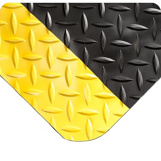 Wearwell 414.1516x3x35BYL Diamond-Plate SpongeCote UltraSoft Mat, 35' Length x 3' Width x 15/16" Thick, Black with Yellow