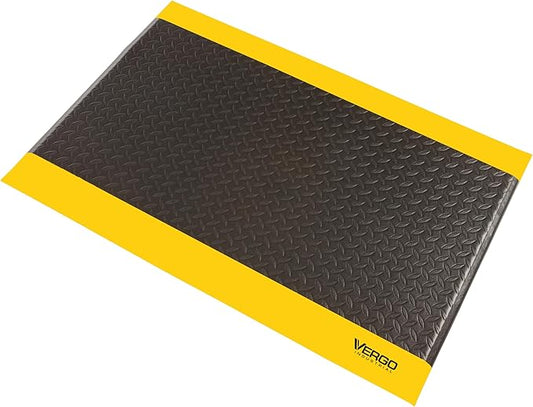 Vergo Industrial 15/16” Extra Thick Anti Fatigue Mat - Heavy Duty Commercial Grade Diamond Plate Ergonomic Standing, Non-Slip Black with Yellow Anti Fatigue Floor Mat for Work, Shop (1-Pack 2' x 3')