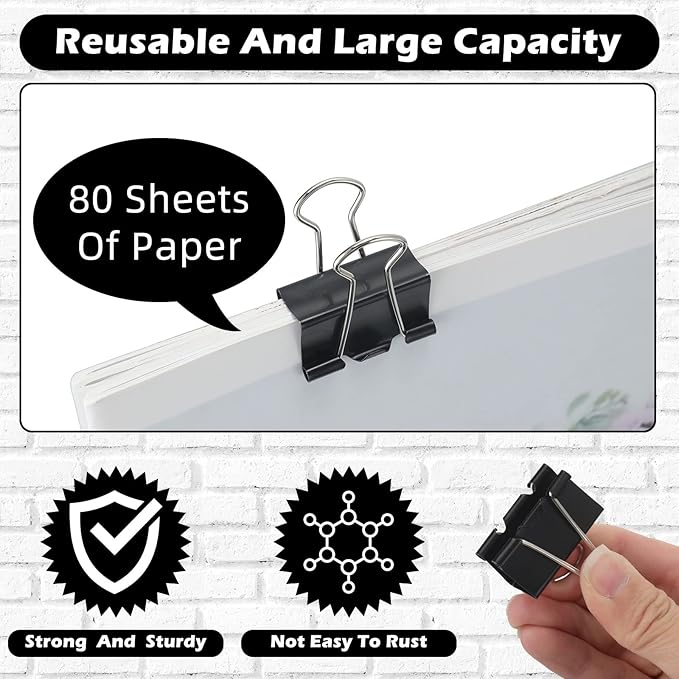 Yexiya 600 Pcs Medium Binder Clips Paper Clips Office Supplies Paper Clamps for Teachers Students School Office Business Paperwork Supplies (Black, 1.25 Inch)