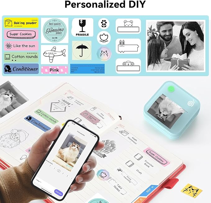 Upgraded Bluetooth Label Maker Machine - Portable Mini Thermal Sticker Printer Supports 14 Different Label Sizes with 300 DPI Inkless Tech Suitable for Home,Office,School Storage and Signage (Blue)