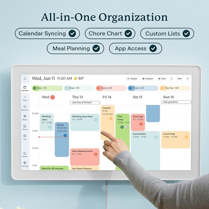 Skylight Calendar Max: 27-Inch Smart Digital Calendar & Chore Chart, Family Organizer with Interactive Touchscreen Display – Wall Mountable in Portrait or Landscape, Classic White Frame