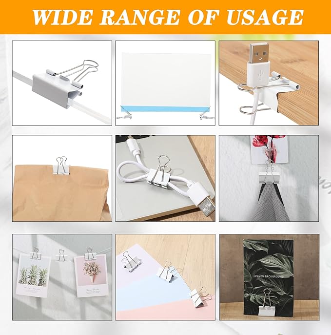 Jetec 200 Pcs 1.25in/32mm White Metal Binder Clips Bulk Medium Reusable Fold Back Binder Clips Paper Clamps Spring Steel Sturdy for Home School Office Supplies