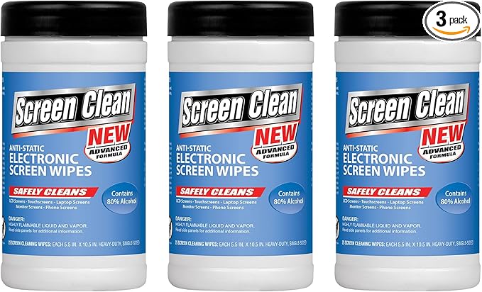 Zenex Screen Clean Anti-Static Electronic Screen Wipes - Single Sided Non-Abrasive Towels | For TV, Phones, Monitors | Quick Dry & Streak-Free | Prevents Static Build-up (3 Pack | 75 Sheets Total)